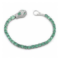 Pulsera Piedras Maxi Serpiente con Esmeraldas y Circonias, Plata .925 con Baño de Rodio