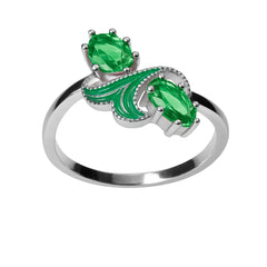 Anillo Circonia Verde Con Esmalte Plata .925 Con Baño De Rodio