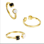 Anillo Oso 1:1 Onix Facetado y Perla de Río Plata .925 con Baño de Oro 18 k