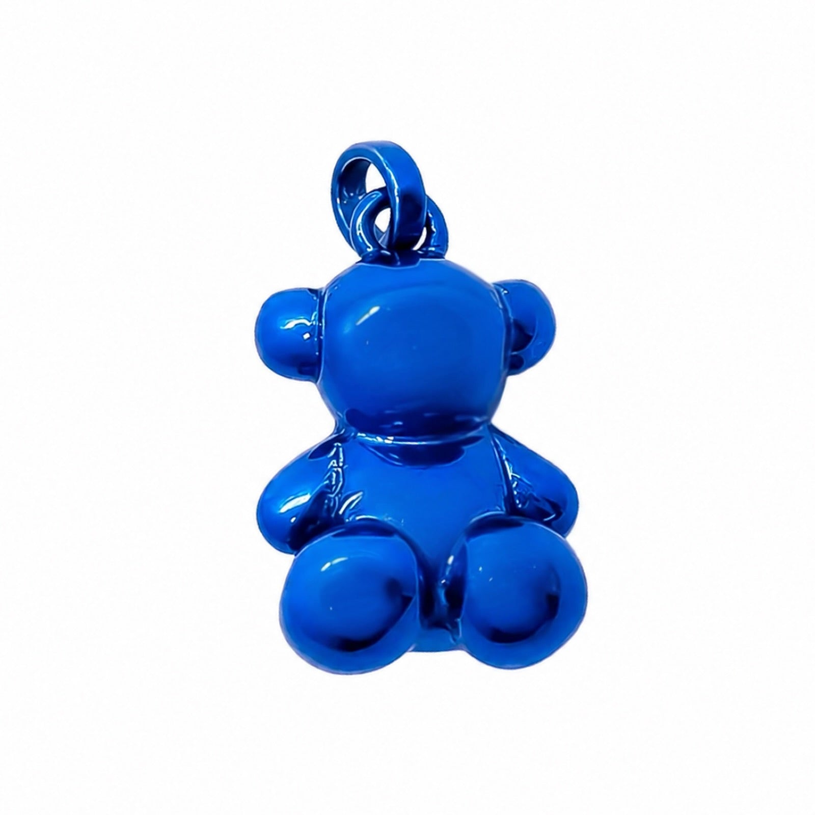 Dije Oso 1.1 Bombeado Macizo Bañado en Esmalte Azul Eléctrico, Plata 925