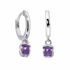 Arracada Huggie Inspirado Oso 1:1 con Amatista Plata .925 con Baño de Rodio