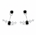 Arete Osos 1.1 Ónix Y Circonias, Doble Uso. Plata 925 Con Baño de Rodio
