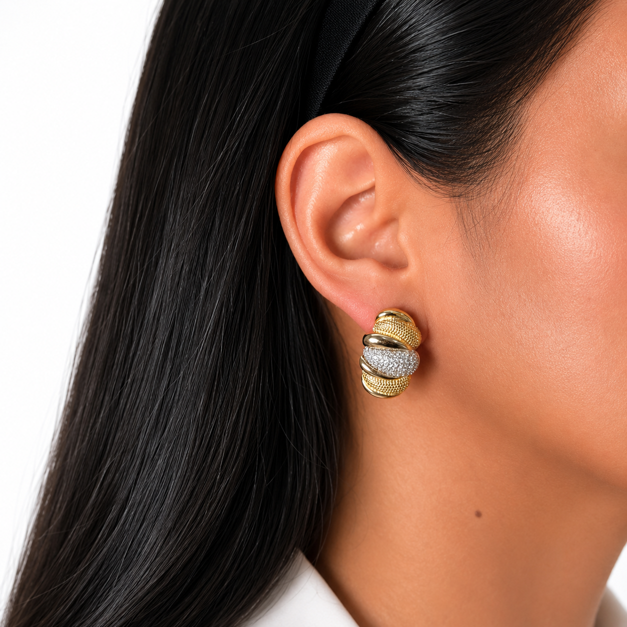 Aretes Glamour formas ovaladas con Circonias, Plata .925 con Baño de Oro Cobrizo 18k