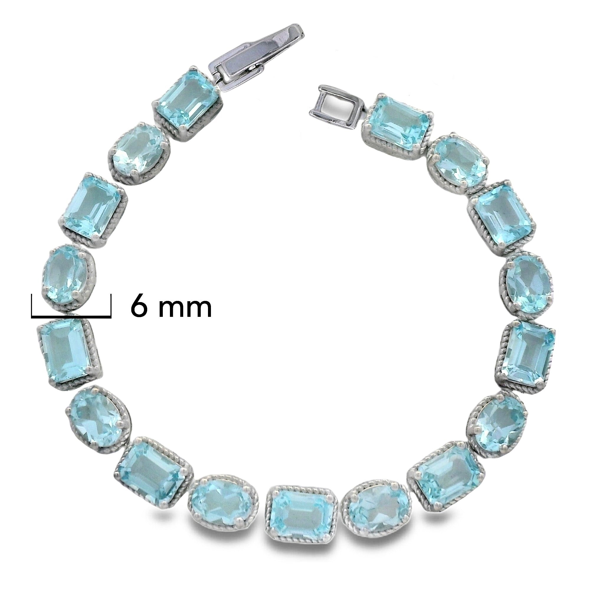 Pulsera Piedra Preciosa Topacio Azul Rectángulos, Plata .925 con Baño de Rodio. Broche
