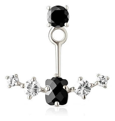 Arete Osos 1.1 Ónix Y Circonias, Doble Uso. Plata 925 Con Baño de Rodio