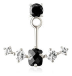 Arete Osos 1.1 Ónix Y Circonias, Doble Uso. Plata 925 Con Baño de Rodio