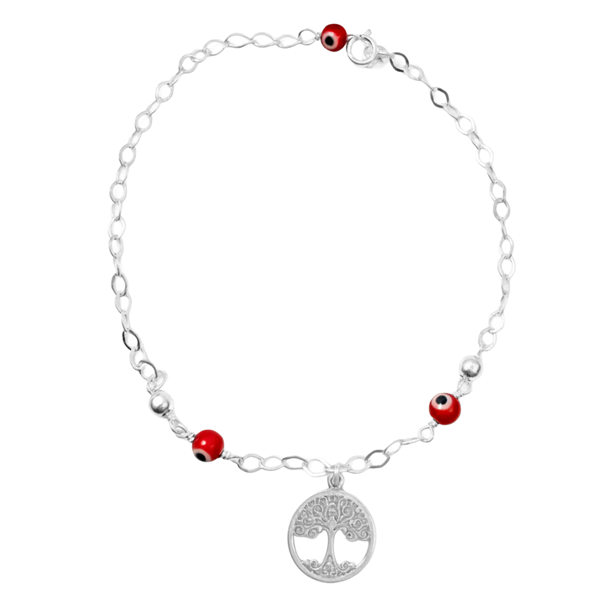 Tobillera Dije Árbol de la vida con Ojo Turco Plata .925