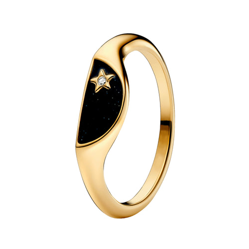 Anillo Inspirado Pan 1.1 Duo de Estrellas Noche y Día Esmalte, Plata 925 y Plata .925 Baño de Oro 18 k