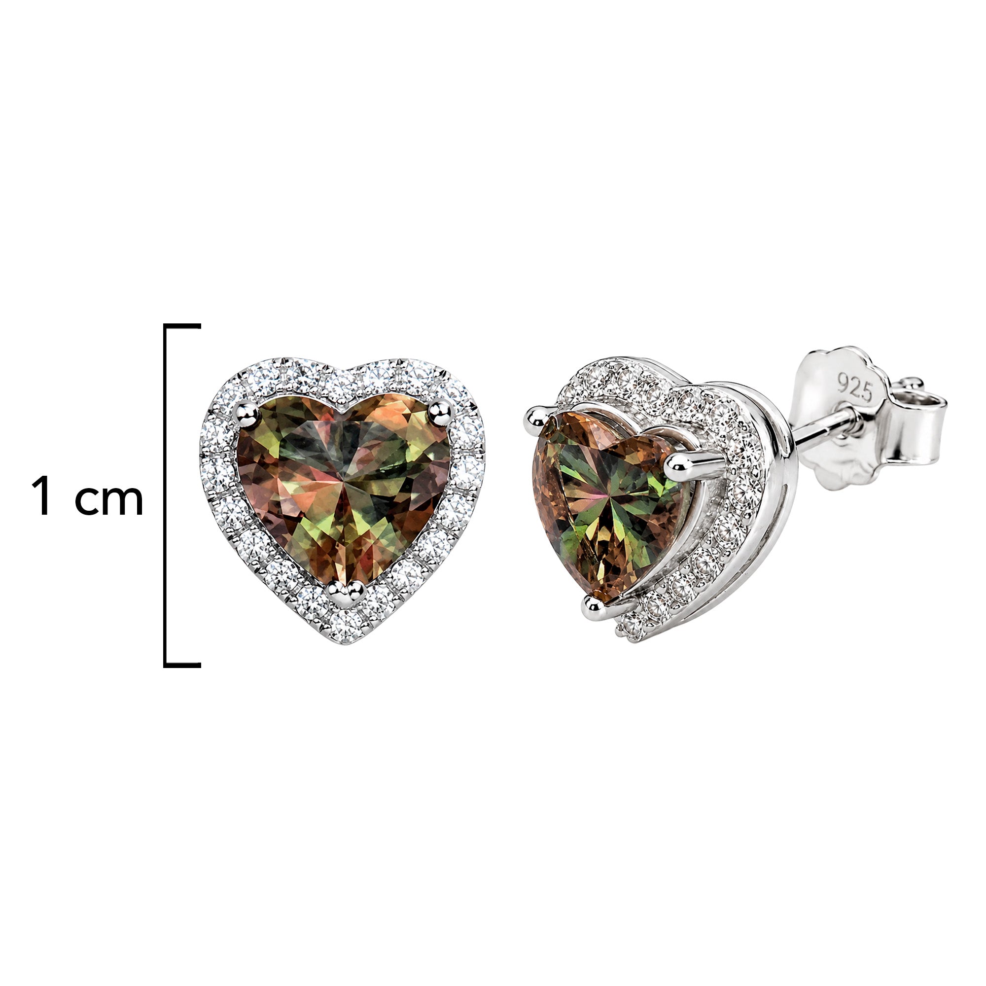Aretes Piedras SemiPreciosas Corazones de Zulanita con Circonias ,Plata .925 con Rodio