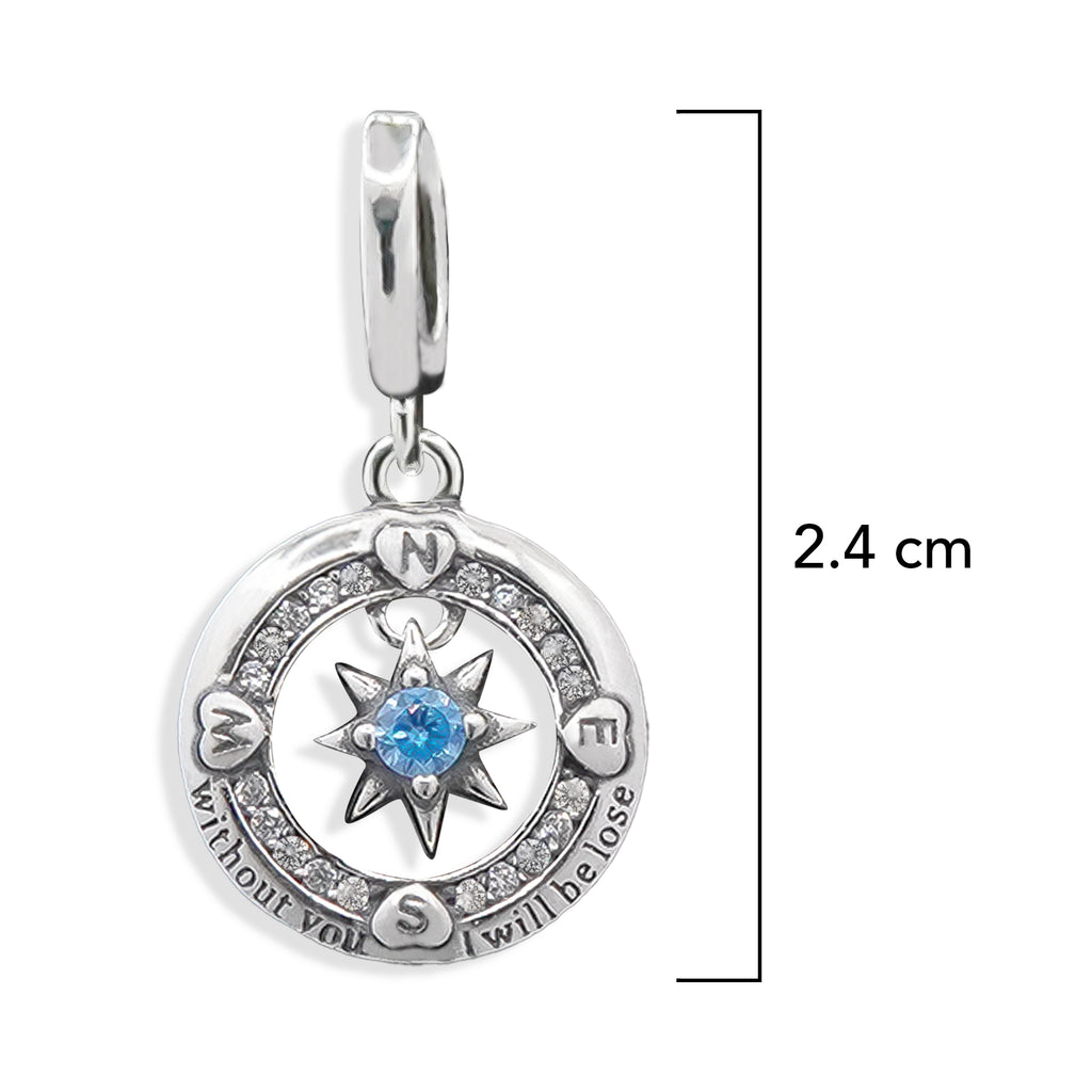 Charm Inspirado Pan 1:1 Brújula con Micro Circonia Plata .925