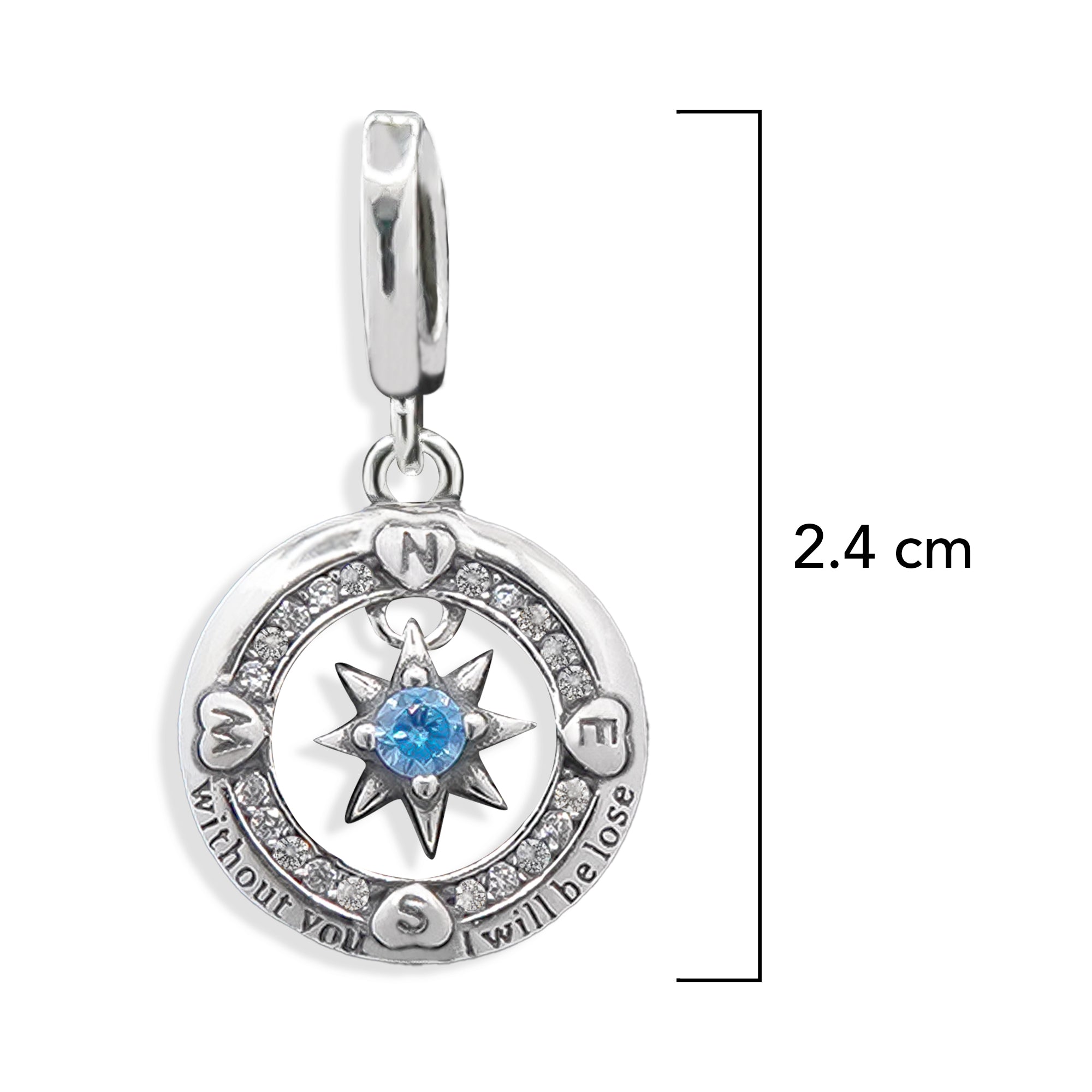 Charm Inspirado Pan 1:1 Brújula con Micro Circonia Plata .925