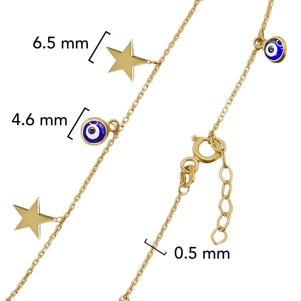 Pulsera Ojo Turco con Estrellas Oro 10K