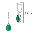 Arracada Huggies Turmalina Gota Colgante con Circonias Blancas, Plata .925 con Baño de Rodio