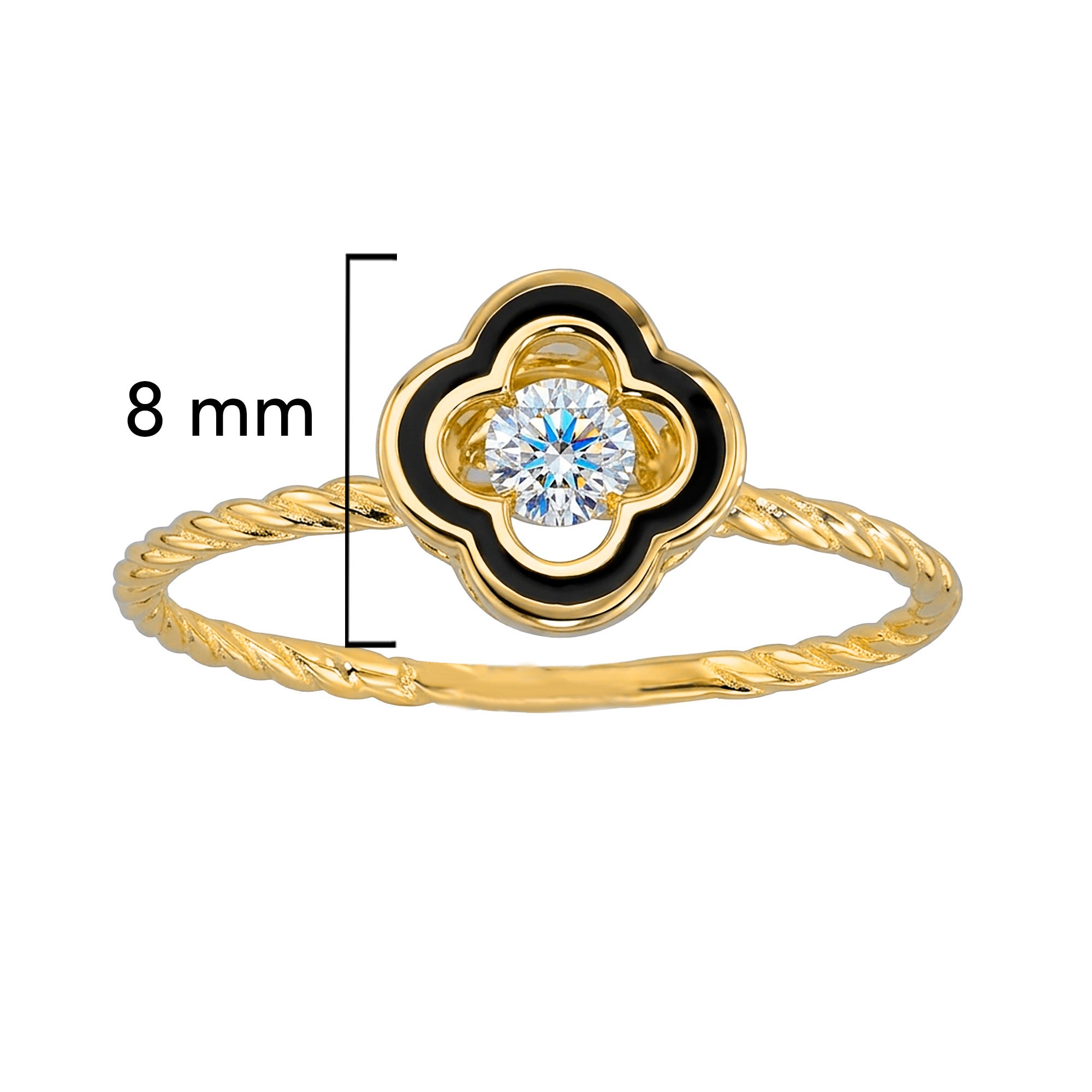 Anillo Flor Van C Negro con Circonia Movible Oro 10K