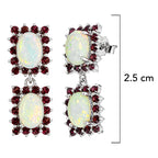 Aretes Piedras Preciosas Doble Ópalo de Etiopía con Granate Rojo, Plata .925 con Baño de Rodio
