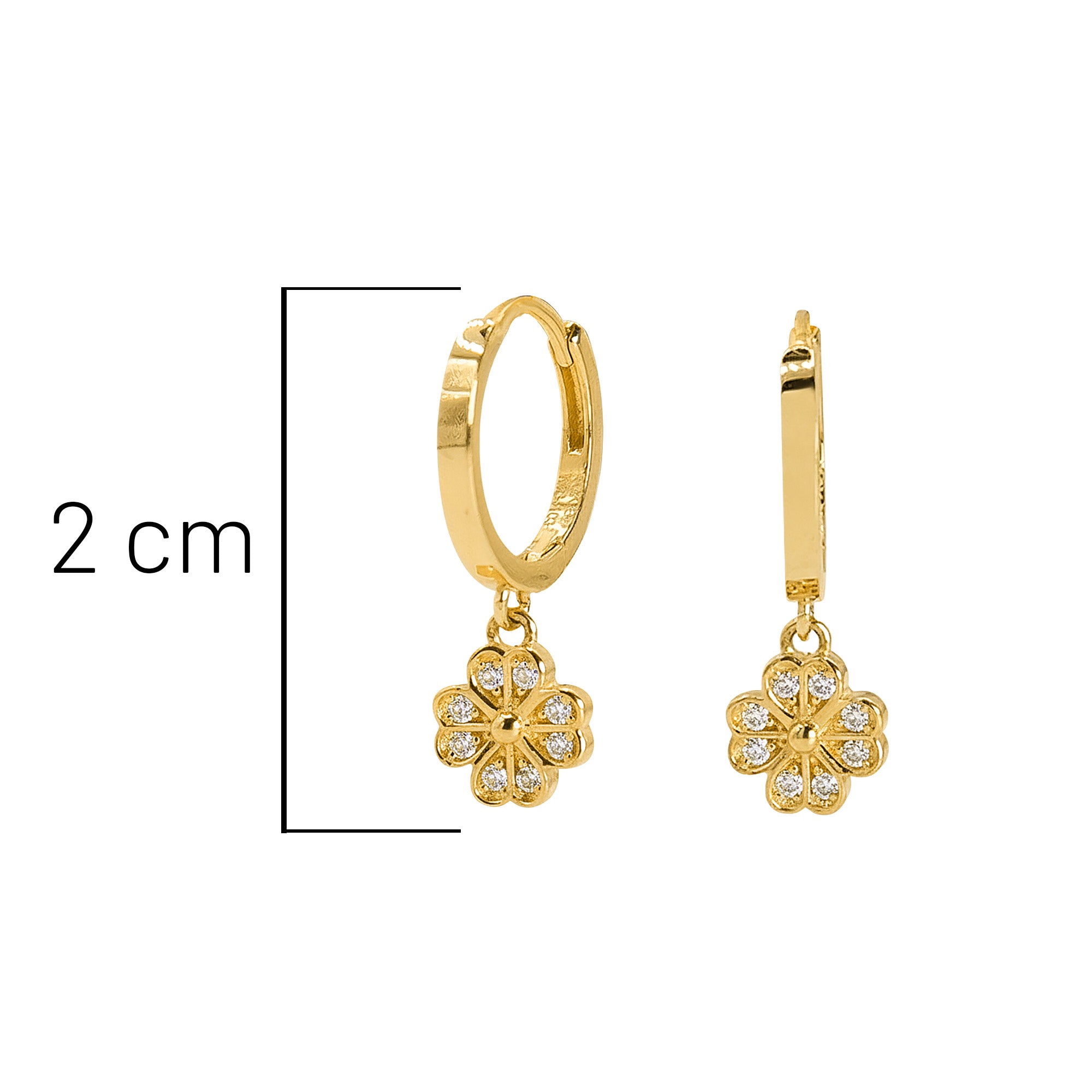 Huggies Flor Colgante con Micro Circonias Oro 10K