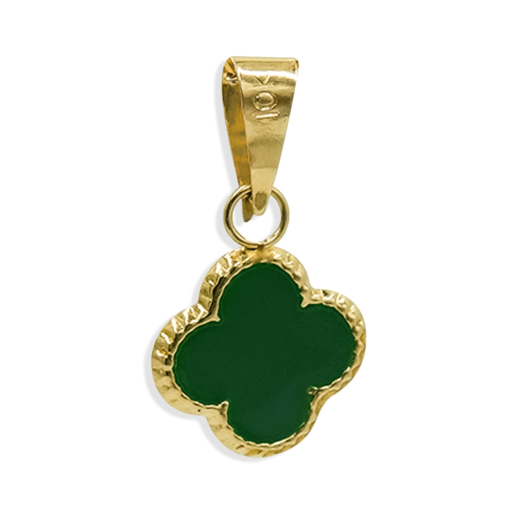Dije Flor Inspirado Van C Esmaltado Verde Oro 10K