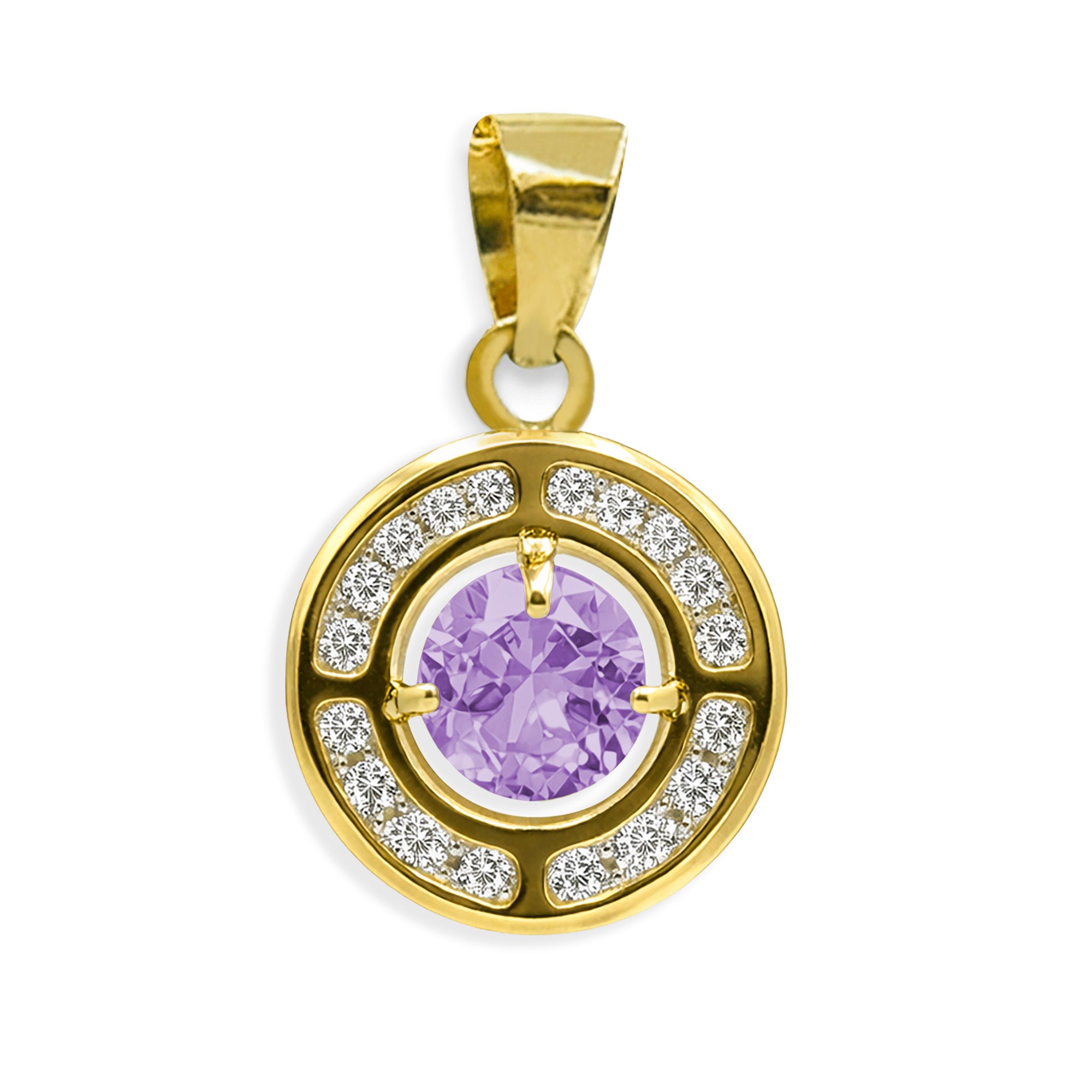 Dije Punto de Luz con Circonia Morado con Micro Circonia Oro 10K
