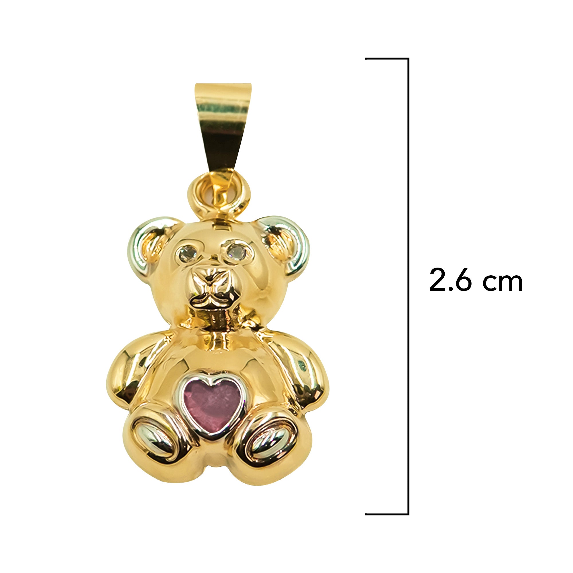 Dije Osito de 2.6cm con Corazón Rosa de Circonia Oro 10K