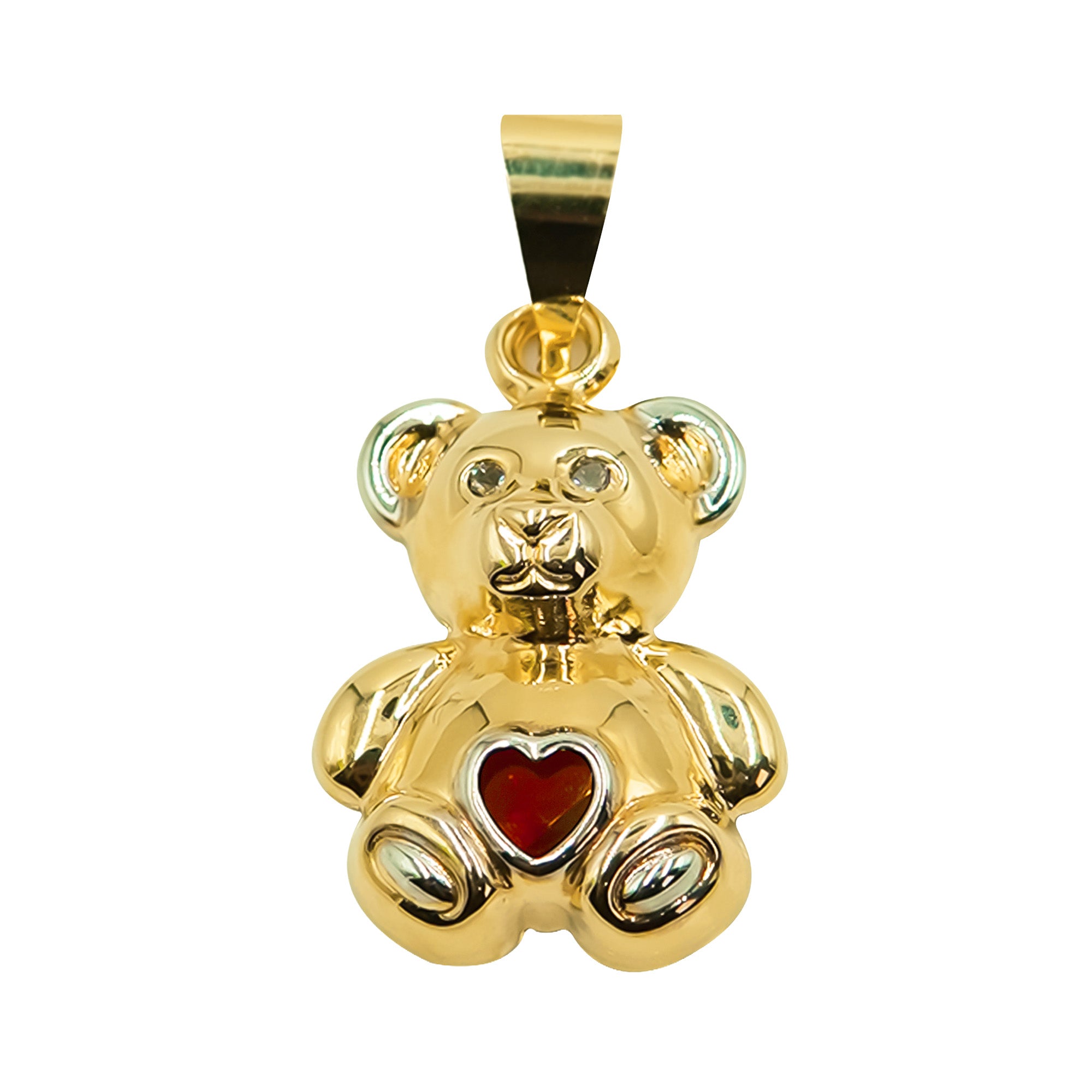 Dije Osito de 3.3cm con Corazón Rojo de Circonia Oro 10K