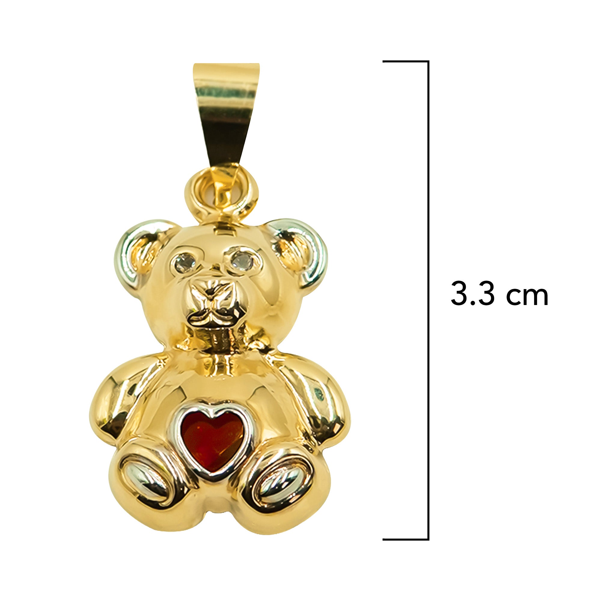 Dije Osito de 3.3cm con Corazón Rojo de Circonia Oro 10K