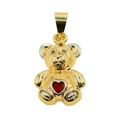Dije Osito de 3.3cm con Corazón Rojo de Circonia Oro 10K