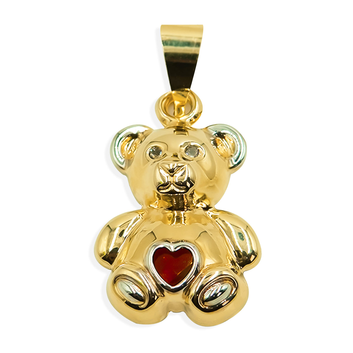 Dije Osito de 4.7cm con Corazón Rojo de Circonia Oro 10K