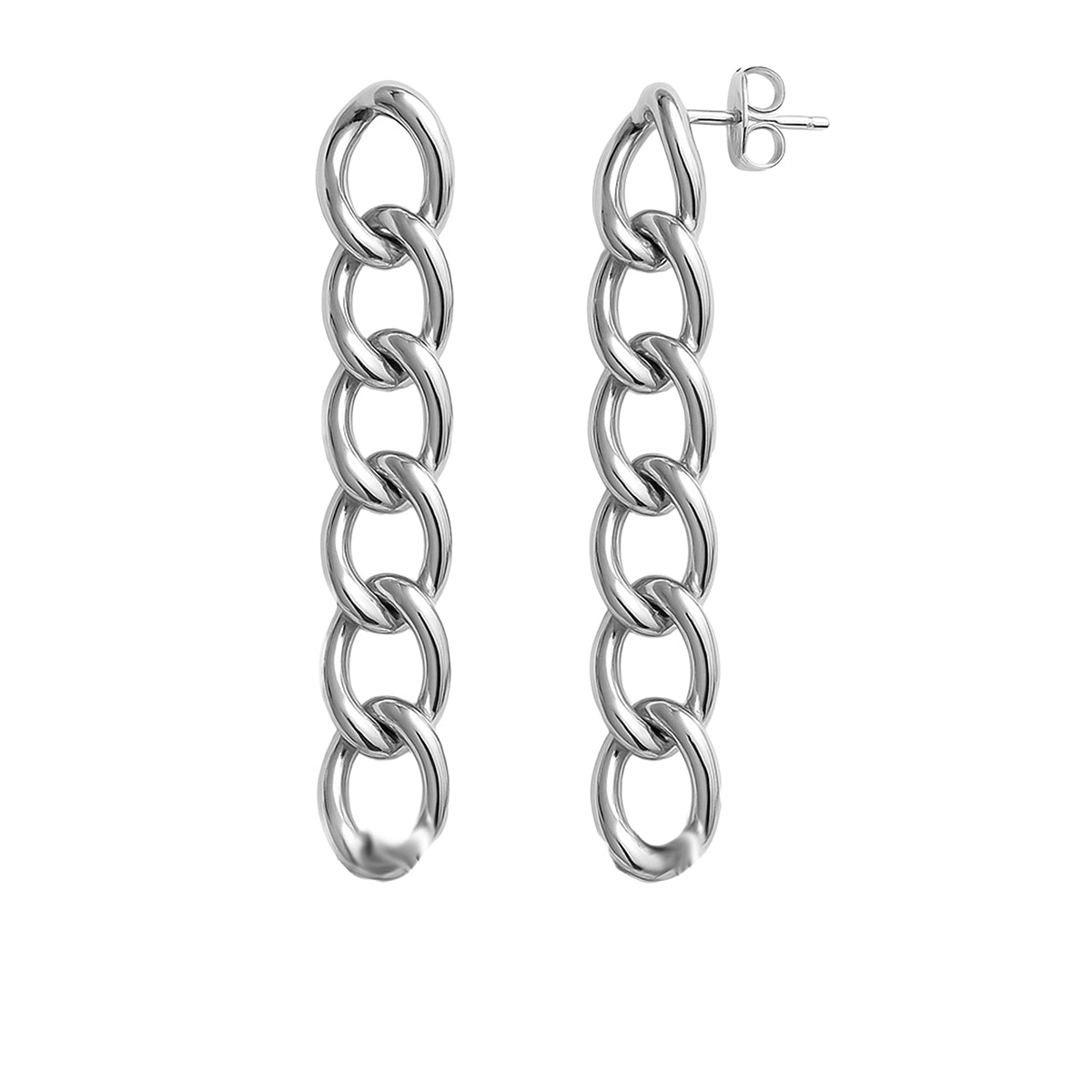 Arete Largo Eslabones Grandes Hecho a Mano Plata .925