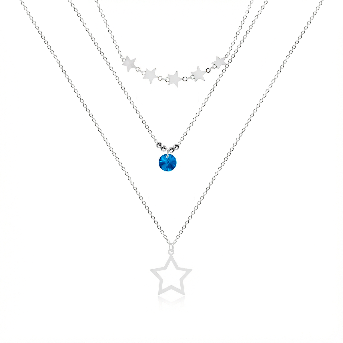 Collar Triple con Estrellas y Swarovski Plata .925
