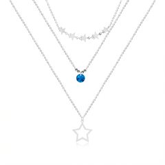 Collar Triple con Estrellas y Swarovski Plata .925