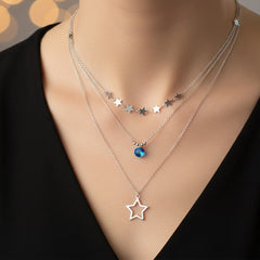 Collar Triple con Estrellas y Swarovski Plata .925