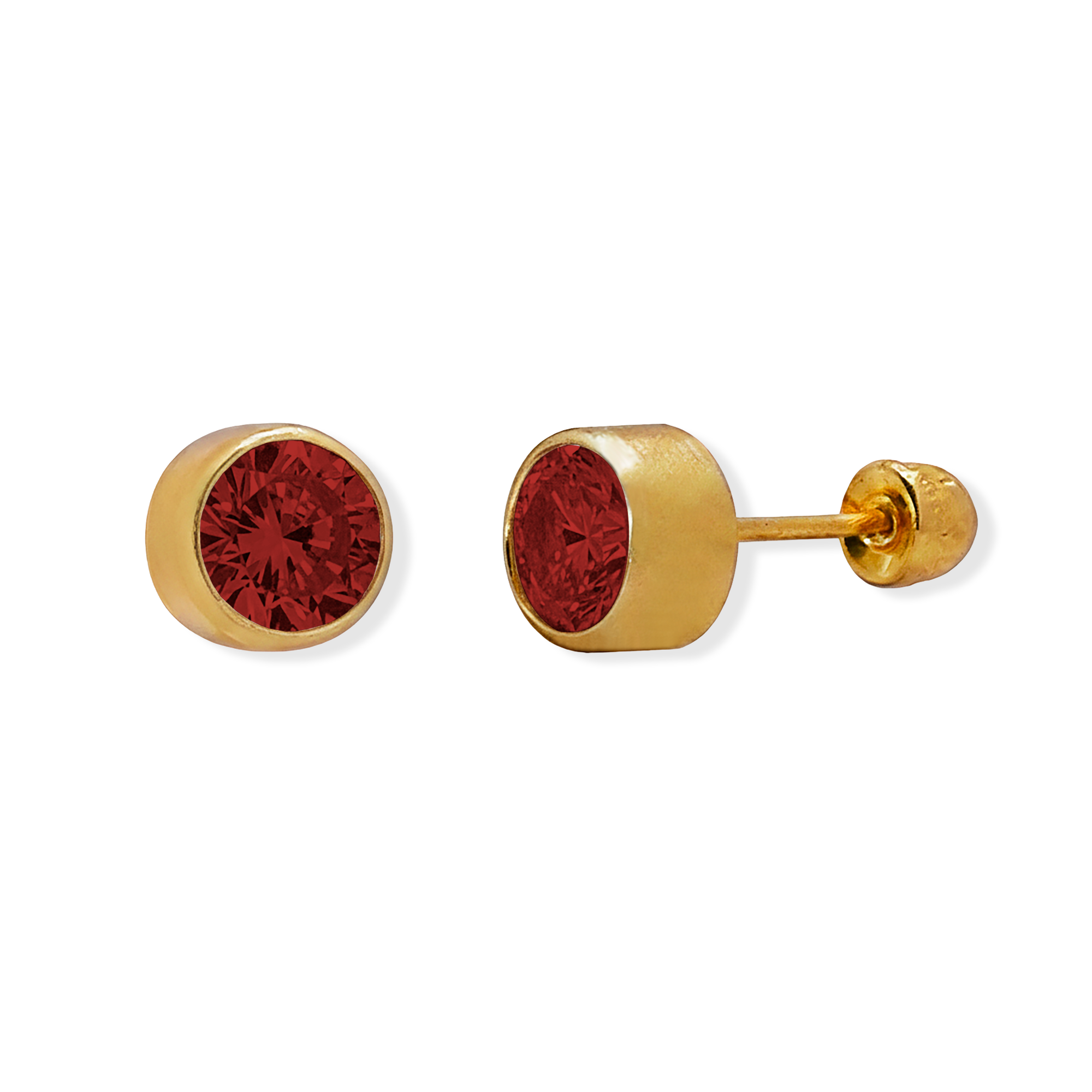 Broquel Tambor Rojo Circonia 3.5mm Oro 10K