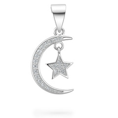 Dije Media Luna Estrella con Micro Circonias Plata .925
