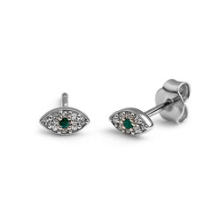 Broquel Ojo Turco Chico con Micro Circonias y Circonia Verde Plata .925 con Rodio