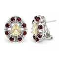 Aretes Piedras Preciosas Ópalo de Etiopía en Gota con Granate y Broche Francés, Plata .925 con Baño de Rodio