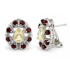 Aretes Piedras Preciosas Ópalo de Etiopía en Gota con Granate y Broche Francés, Plata .925 con Baño de Rodio