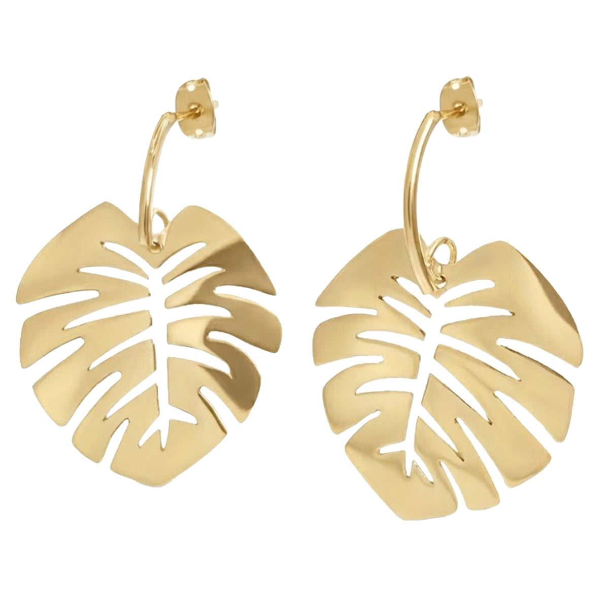 Arete Mediano Hoja Lisa Calada Hecha a Mano Plata .925 con Baño de Oro