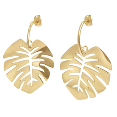 Arete Mediano Hoja Lisa Calada Hecha a Mano Plata .925 con Baño de Oro