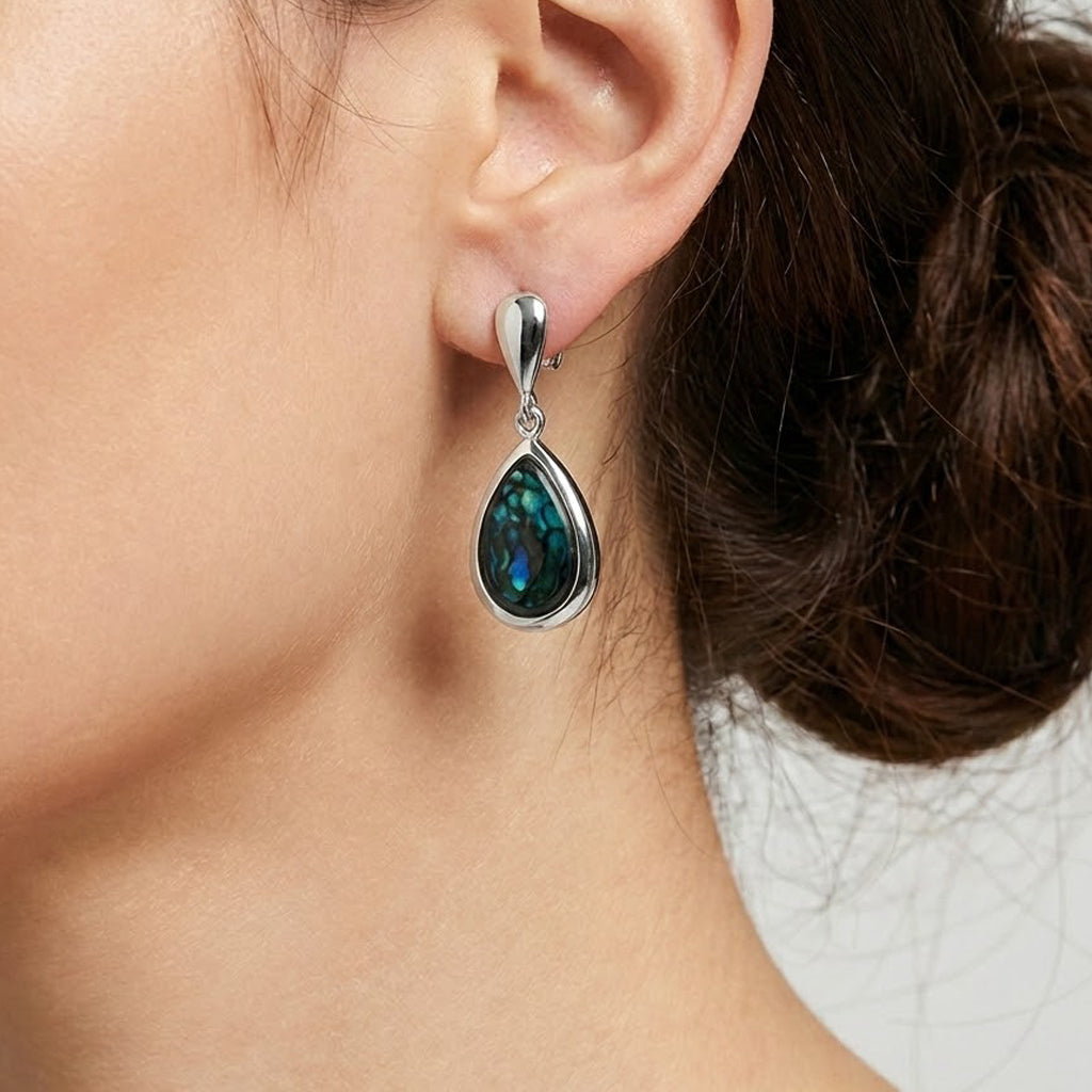 Arete Mediano de Piedra Natural Hecho a Mano Plata .925