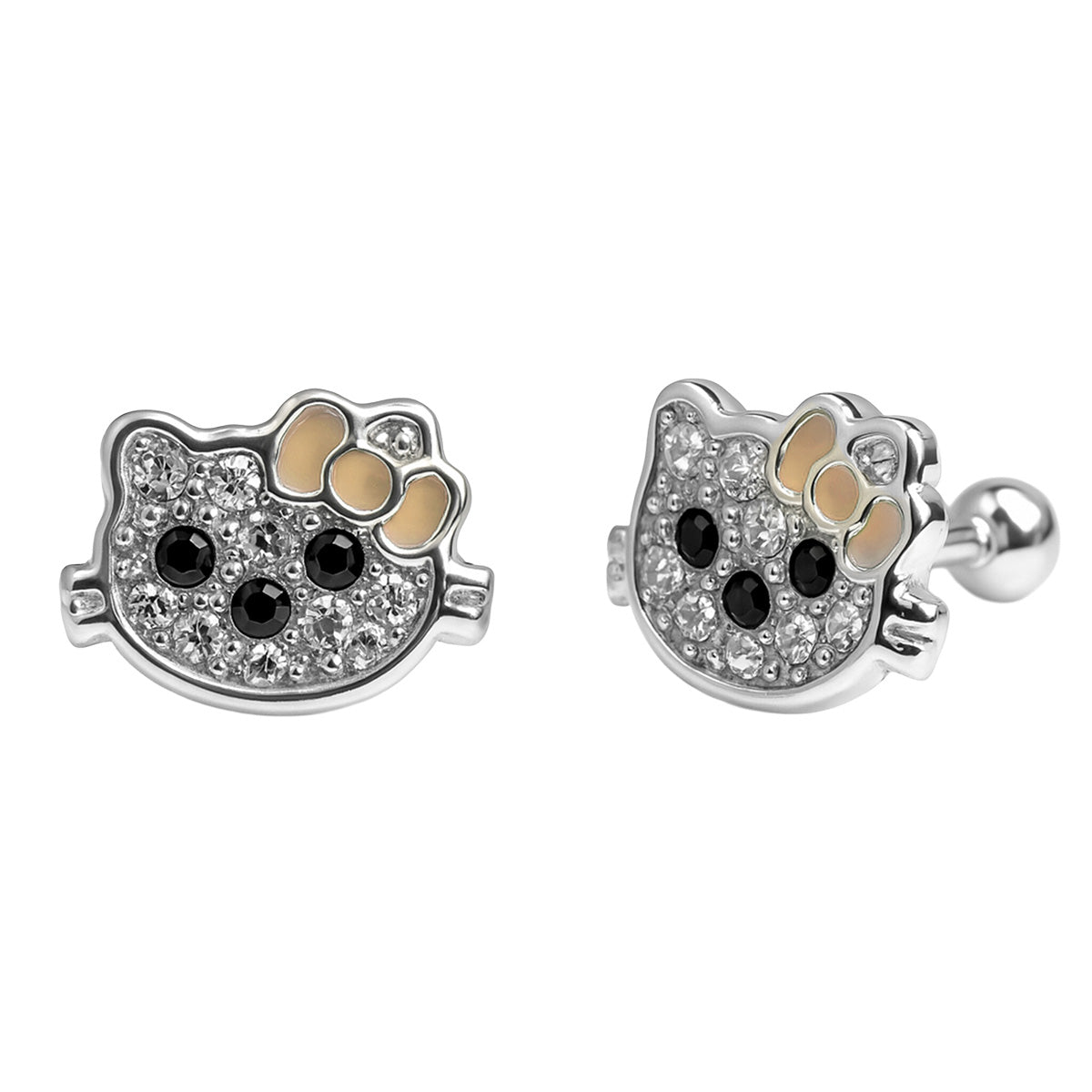 Broquel Kitty con Cristales y Moño Esmaltado Plata .925