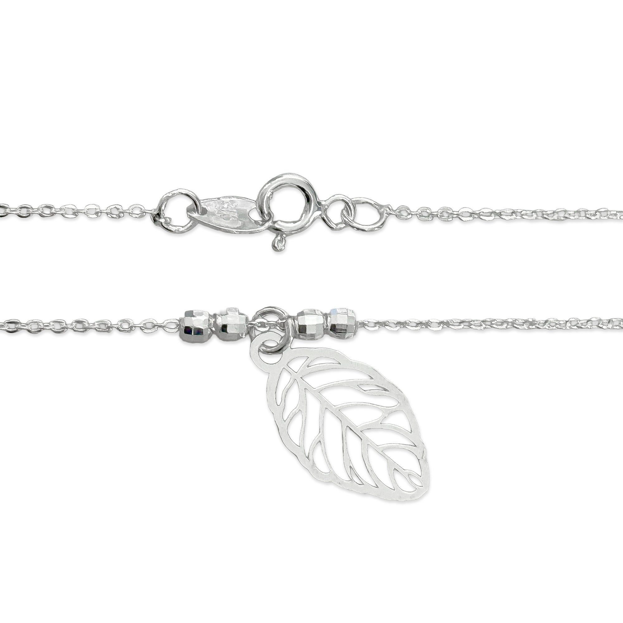 Collar Hoja Calada con Bolitas Diamantadas Plata .925