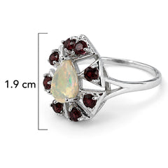 Anillo Piedras Preciosas Ópalo de Etiopía en Gota con Granate, Plata .925 con Rodio