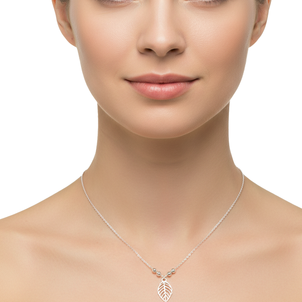 Collar Hoja Calada con Bolitas Diamantadas Plata .925