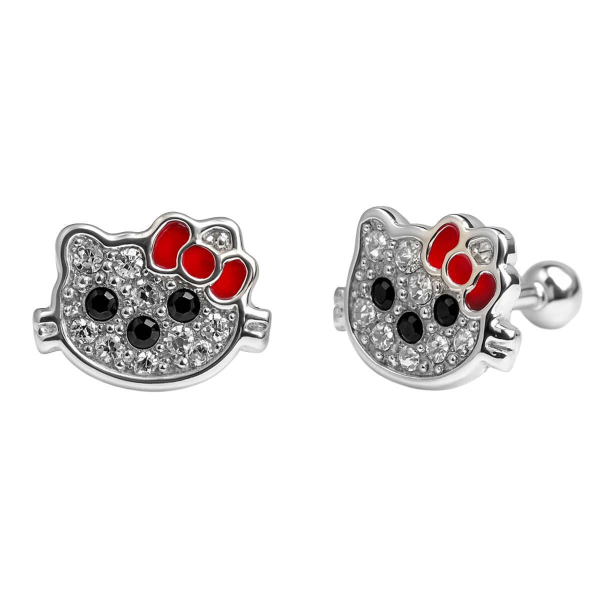 Broquel Kitty con Cristales y Moño Esmaltado Plata .925
