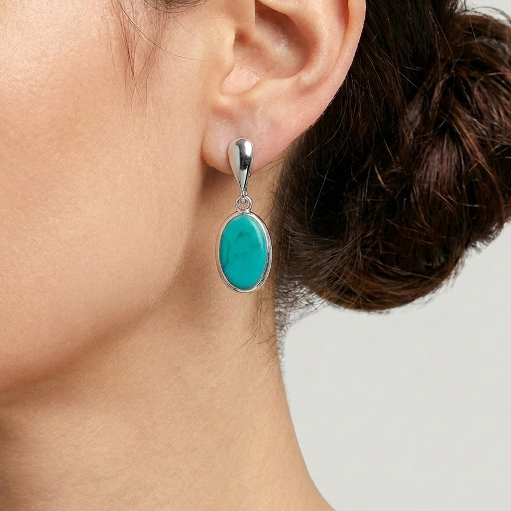 Arete Mediano de Piedra Natural Hecho a Mano Plata .925