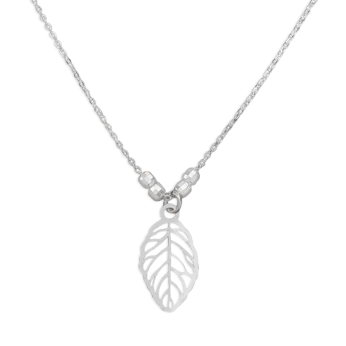 Collar Hoja Calada con Bolitas Diamantadas Plata .925
