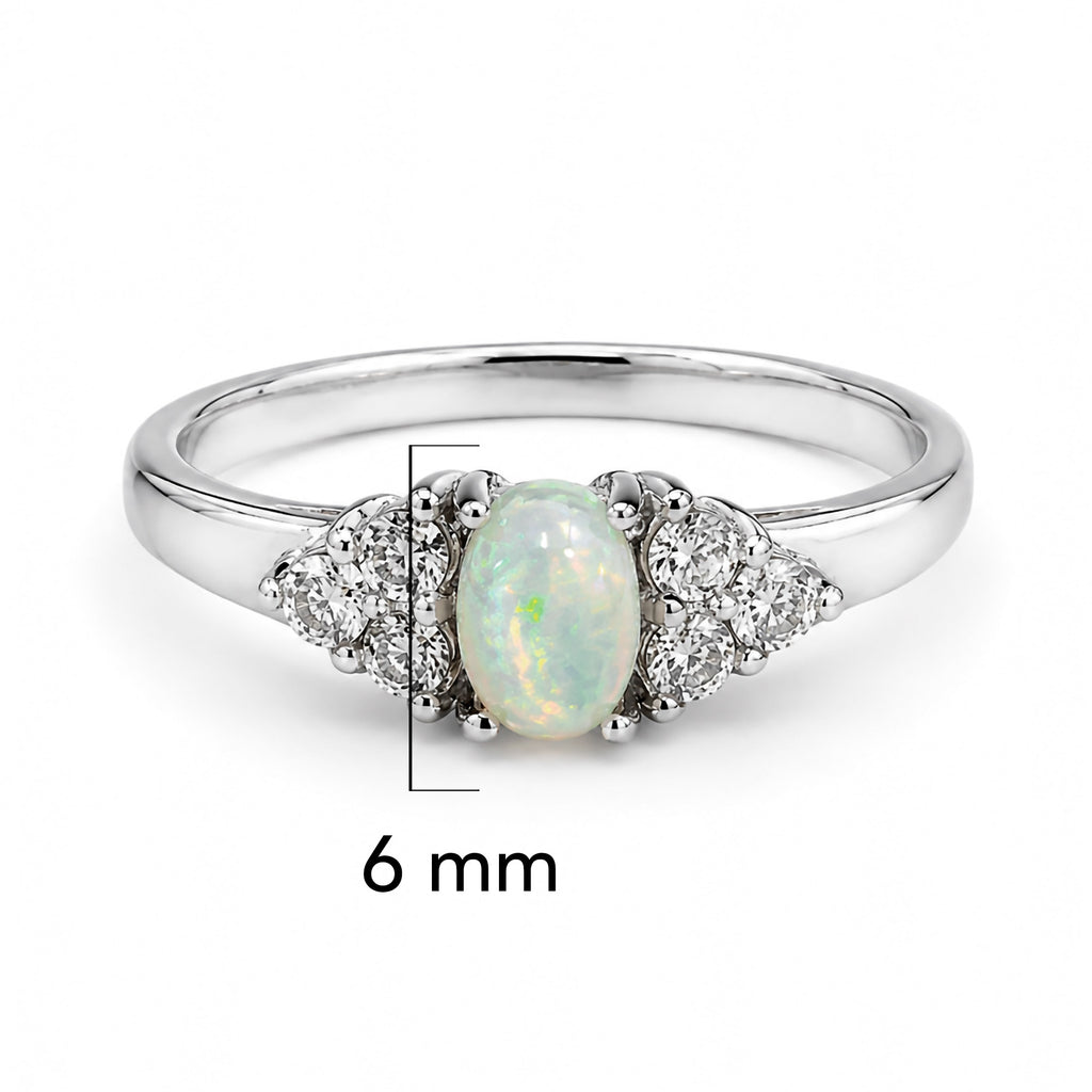 Anillo Piedras Preciosas Ópalo de Etiopía con Circonias, Plata .925 con Baño de Rodio