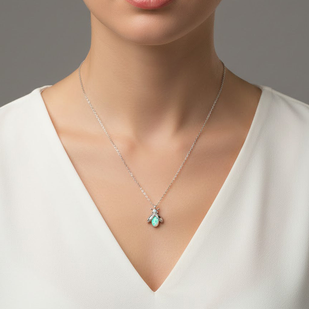 Collar Catarina Opalo con Circonia Plata .925 con Baño de Rodio