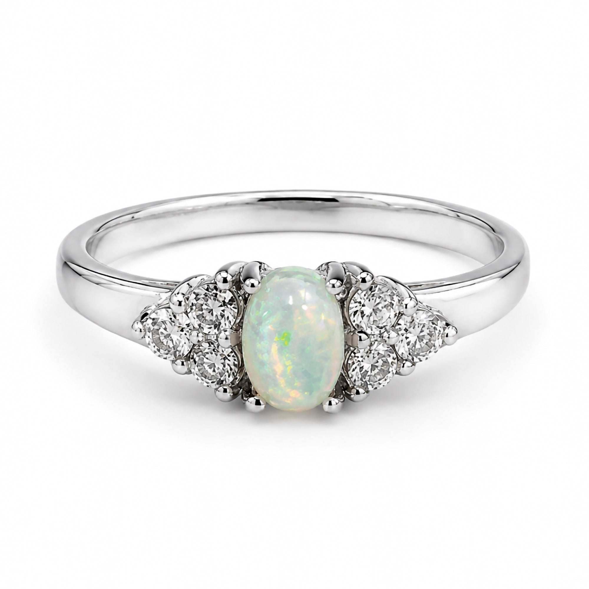 Anillo Piedras Preciosas Ópalo de Etiopía con Circonias, Plata .925 con Baño de Rodio