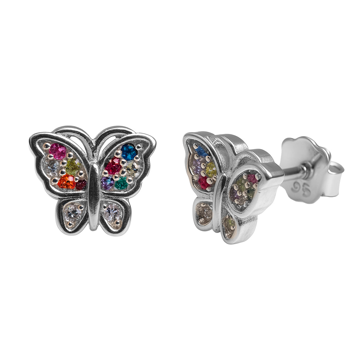 Broquel Mariposa Biselada con Micro Circonias Plata .925 con Baño de Rodio
